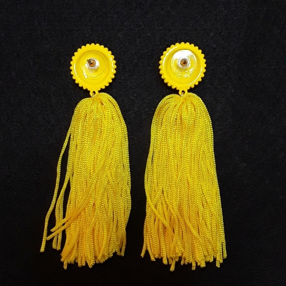 Yellow Statement Tassel Earrings - Picture 2 of 2